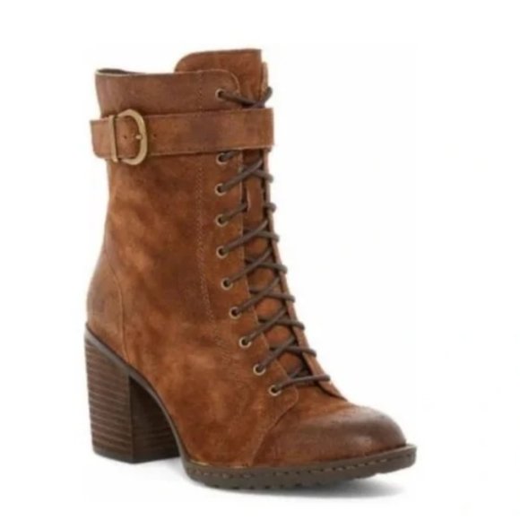 Born Cass Suede Lace Up Block Heel Boots Rust Brown 8.5 - Picture 2 of 10